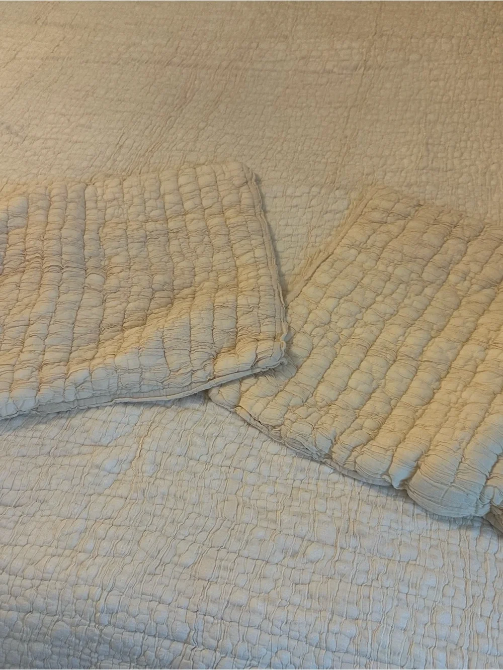Pottery Barn Cream Quilted Coverlet and matching shams